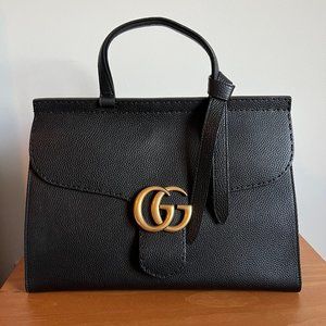 Gucci GG Marmont Top Handle Handbag Leather Large Black
